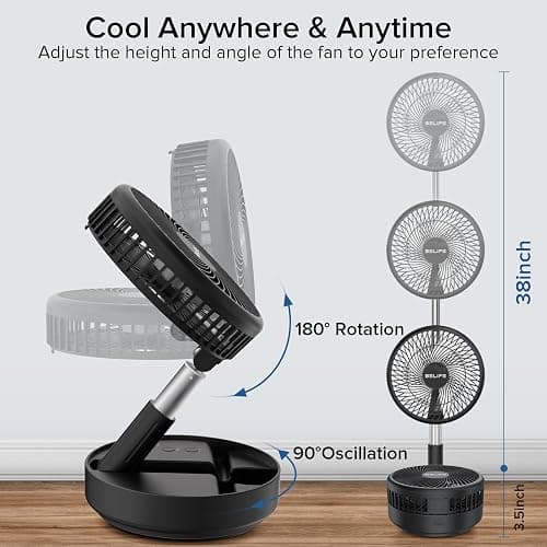 Belife X8 Portable Fan, 7200mAh Battery Powered Rechargeable, Oscillating USB Desk Floor Fan with Remote, Foldable Telescopic Fan for Home Bedroom Sleeping Office Camping Travel, 7.7" (Black) thumbnail 2