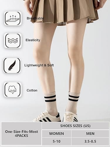 YUWELL Womens Striped Crew Socks, Cotton Cozy Casual Socks for Women 4 Pairs, Size 5-10 thumbnail 2