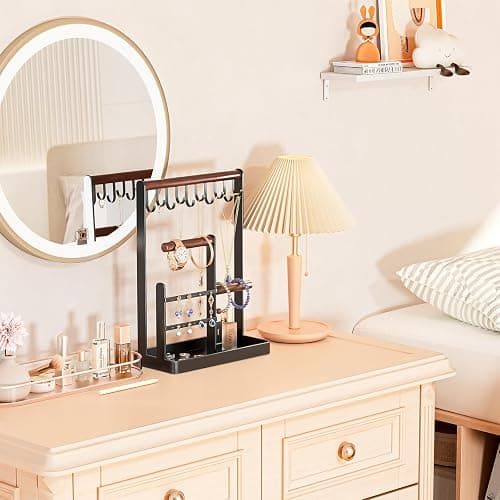 ProCase Jewelry Stand Holder Organizer, 4-Tier Necklace Holder with Ring Tray, 10 Hooks Necklaces Hanging Small Jewelry Display Storage Tower Tree for Bracelets Earrings Watches -Medium, Black thumbnail 8