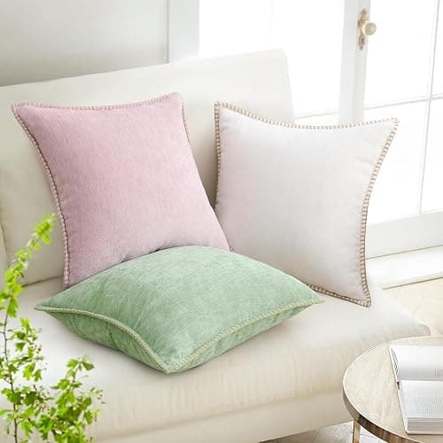 decorUhome Soft Chenille Throw Pillow Covers 18x18 Set of 2 Cream White | Fall Textured Decorative Throw Pillow Cases Stitched Edge Modern Farmhouse Luxury Boho Velvet for Couch Sofa Bed Home Decor thumbnail 7