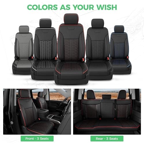 RIDEPOSH Custom Leather Seat Covers for Silverado/Sierra 1500 2019-2026, 2500HD 3500HD 2020-2026 Crew Cab Full Set with Jump Seat Cover,Truck Accessories thumbnail 8
