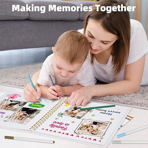 Vienrose 8 x 8 Inch Scrapbook Album Gift Set, Linen Hardcover Photo Book with 40 White Pages, DIY Memory Book Kit with Accessories for Wedding, Baby Shower, Travel, Christmas (Beige, 20 Sheets) thumbnail 2