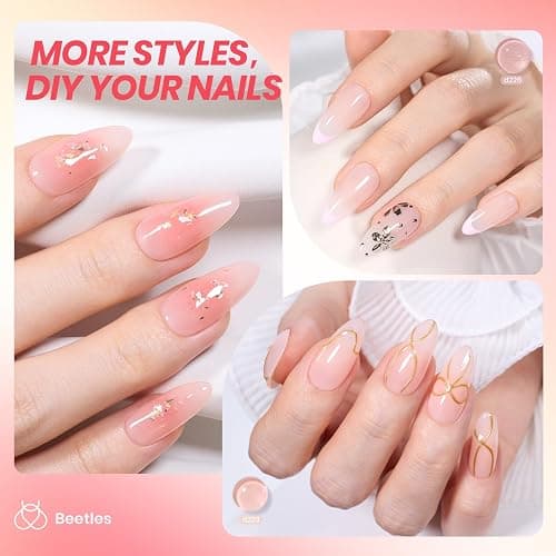 Beetles Jelly Gel Nail Polish Set, 6 Colors Jelly Nude Pink Gel Polish Kit Neutral Sheer Shimmer Glitter Translucent Effect Soak off Uv Nail Concealer DIY Manicure Spring Summer Gift for Women thumbnail 3