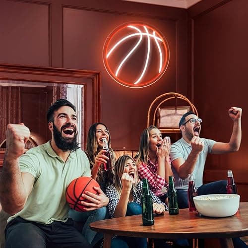 Basketball Neon Sign, 12.6"×12.6" Basketball Led Neon Light for Wall Decor, Powered by USB with Dimmable Switch, Wall Decor Aesthetic for Room Bedroom, Sports Decor thumbnail 5