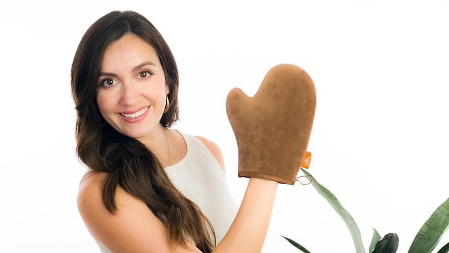 Self Tanning Mitt Applicator with Thumb, Streak-Free Sunless Tanner Glove | Ultra soft velvet, machine washable & reusable, works with tan mousse, lotion or spray, waterproof lining keeps hands clean thumbnail 3