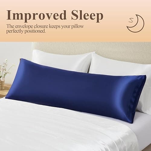 Satin Body Pillow Cover, Navy Blue Silky Cooling Satin-Silk Body Pillow Cases with Envelope Closure (20x54, Navy Blue) thumbnail 5
