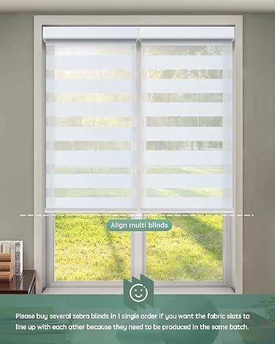 Yoolax Motorized Zebra Blinds Compatible with Alexa, Smart Dual Layer Shades with Privacy Light Control, Electric Horizontal Window Blind Customized Size for Home Office (White Matte) thumbnail 7