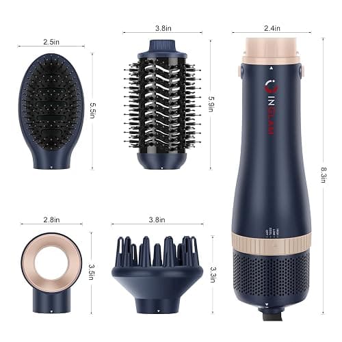 Hair Dryer Brush Set, IG INGLAM 4 in 1 Blowout Brush, Negative Ion Detachable Hair Dryer & Styler Volumizer Hot Air Hair Dryer Brush with 2 Styling Brush Heads, Prussian Blue thumbnail 6