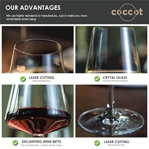 coccot Wine Glasses Set of 6,Crystal White Wine Glasses,Red Wine Glass Set, Wine Glasses Long stem,Clear Lead-Free Premium Blown Glassware (18.5oz,6 pack) thumbnail 5