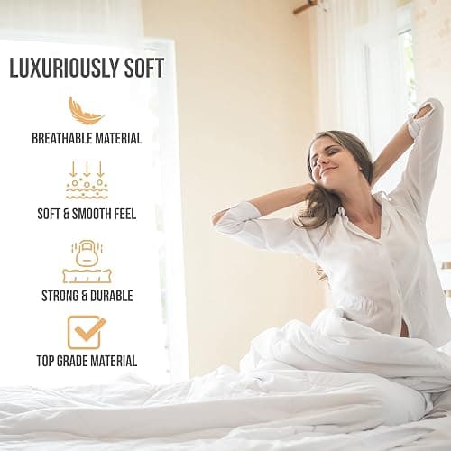 Abeero Home Queen Sheet Set - Luxury Hotel Bed Sheets - Soft Cooling Sheets with Elastic Corner Straps - Deep Pockets Microfiber Bedsheet - Bedding Sheet & Pillowcases - 4 Piece (Queen Size, White) thumbnail 3