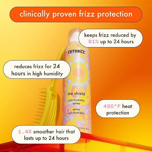amika the shield anti-humidity spray | lightweight, invisible heat protection spray, contains UV filters, for smooth, frizz free hair thumbnail 2