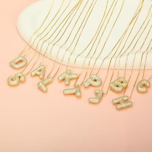 TZPI 18K Bubble Letter Necklace Gold for Women, Initial Necklaces Rhinestone Chunky Bubble Letter Necklace as Birthday Gifts Charm Puff Name Pendant Alphabet Necklaces Non Tarnish Gold Plated Jewelry - A Necklace thumbnail 7