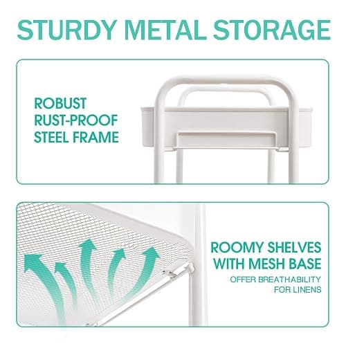 TOOLF 3-Tier Rolling Cart - Metal Utility Storage Organizer with Lockable Wheels, 33 lbs Per Shelf, Tool-Free 5-Min Assembly, for Kitchen Bathroom Office Nursery Craft Room, White thumbnail 5