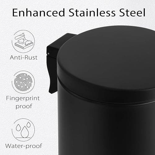 TIPGO 1.2 Gallon Small Black Trash Can, 4.5 Liters Bathroom Garbage Can with lid, Mini Step Trash Bin, Stainless Steel Wastebasket for Bathroom, Bedroom, Office (Matte Black) thumbnail 3
