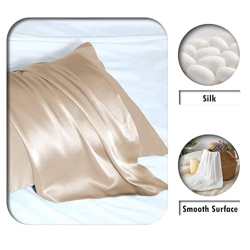 Mulberry Silk Pillowcase for Hair and Skin Pillow Case with Hidden Zipper Soft Breathable Smooth Cooling Silk Pillow Covers for Sleeping (Champagne, King（20"X 36"）) thumbnail 2