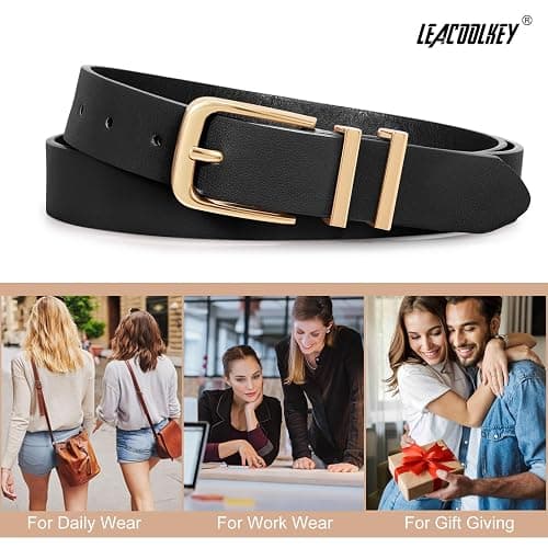 LEACOOLKEY 3 Pack Women's Leather Belts for Jeans Dress Pants Fashion Ladies Leather Belts with Gold Buckle thumbnail 6