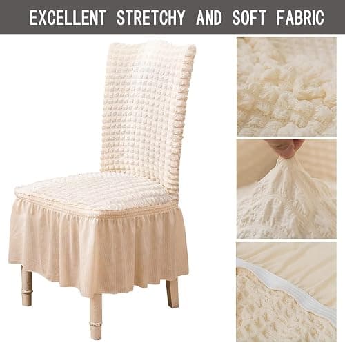 Qubjus Chair Covers for Dining Room Set of 2 Stretch Chair Slipcovers with Skirt Removable Washable Kitchen Chair Protector Cover Set for Home, Party, Wedding(Off-White, 2Pcs) thumbnail 6