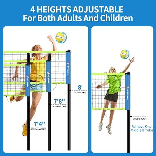 20FT Outdoor Volleyball Net Set System for Backyard Beach with Anti-Sagging Net, Iron Adjustable Height Poles, Soft PU Volleyball and Pump, Carry Bag - Instant Set Up & Durable thumbnail 3