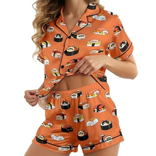 HUNTFAMI Women's Short Satin Pajama Funny Pajamas, Silky Lightweight Softness Sleepwear thumbnail 2