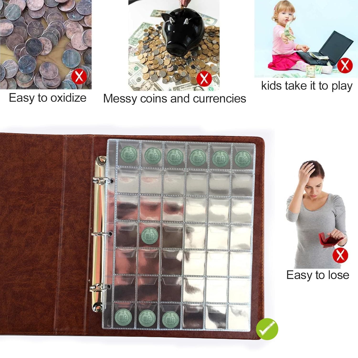 lehom Plastic Coin Pocket Pages 42 Grids Coin Collection Supplies 10 Sheets Coin Holder for Stamp Coin Medals Badge thumbnail 5