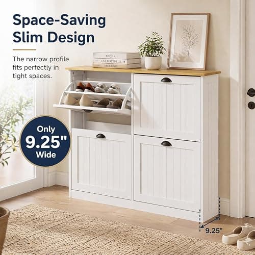 Shoe Storage Cabinet for Entryway, 16-24 Pairs Farmhouse Slim Shoe Cabinet with 4 Flip Drawers, Adjustable Shelves & Anti-Tipping Freestanding White Shoe Organizer for Small Space Hallway Apartment thumbnail 4