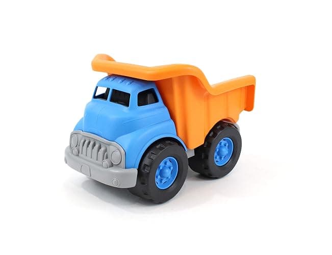 Green Toys Dump Truck, Blue/Orange - Pretend Play, Motor Skills, Kids Toy Vehicle. No BPA, phthalates, PVC. Dishwasher Safe, Recycled Plastic, Made in USA.,Gold/Blue, 10"X7.5"x6.75" - Image 1