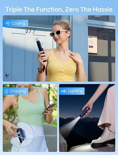 JISULIFE 3 IN 1 Portable Fan with Power Bank & Flashlight Featured | 19H Max Cooling, USB Rechargeable, Pocket-Sized Handheld Fan for Travel, Cruise, Concerts, Makeup, Summer Gifts for Women thumbnail 2