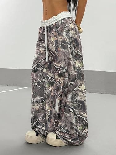 SOLY HUX Women's Camo Pants Wide Leg Baggy Sweatpants Elastic Waist Drawstring Loose Pants Trendy Y2K Drawstring Trousers thumbnail 4
