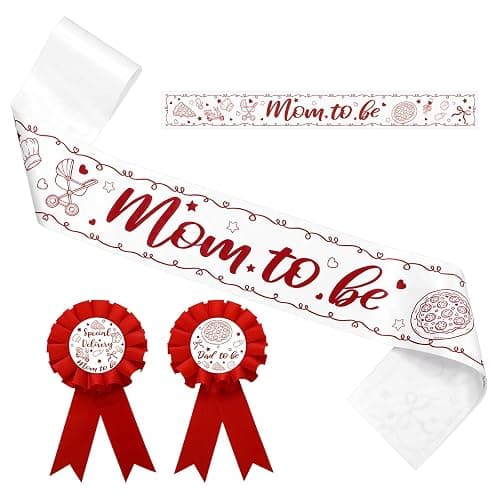 FineCheer Special Delivery Pizza Mom to Be Sash Baby Shower Dad to Be for Baby Shower Party Gender Reveals Party Favors Decorations for Boys and Girls Pregnancy Props Keepsake Gifts - Image 1