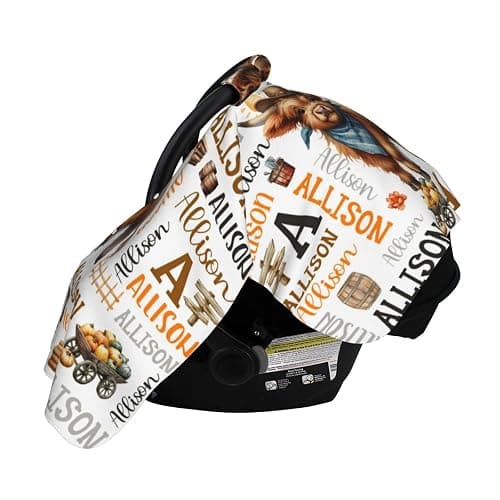 Personalized Baby Western Highland Cow Car Seat Canopy for Babies,Custom Name Car Seat Covers for Boys Girls,Universal Fit for Infant & Toddler & Newborn Breathable Multi-Use Stroller Cover All-Season thumbnail 4