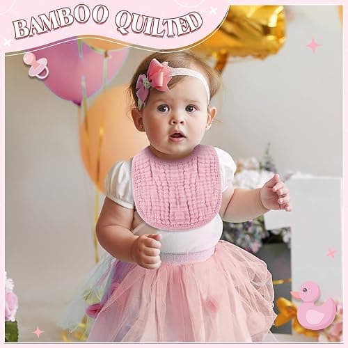 Frienda 8 Pcs Muslin Baby Bibs Cotton Bandana Drool Bibs Bulk for Newborn Infant 6 Absorbent Layers Feeding Accessory thumbnail 6