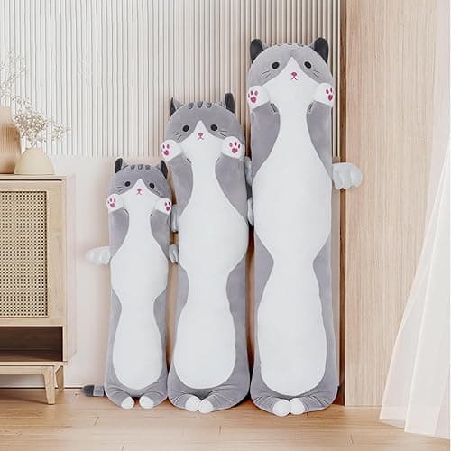 Yeqivo Soft Cat Plush Pillow, Grey Long Cat Stuffed Animals Soft Long Kitten Plushies Kawaii Cat Stuffed Plush Toy for Kids Girlfriend(50cm/19.6inch) thumbnail 3