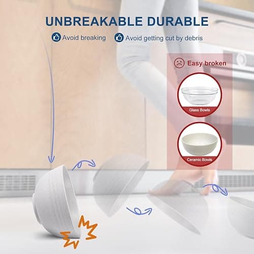 HOTEC Unbreakable Wheat Straw Cereal Bowls - Microwave & Dishwasher Safe Soup and Salad Bowls BPA Free, Set of 8, 26oz, White - White thumbnail 5