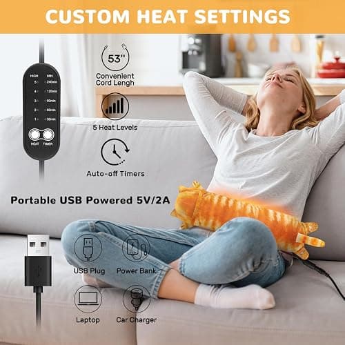 Cat Heating Pad for Period Cramps Menstrual Pain Relief, Portable Electric Heat Pads USB Powered, Cute Stuff Stuffed Animals Funny Gifts for Women Teen Girls Kids Cat Lovers Birthday Easter Christmas thumbnail 6