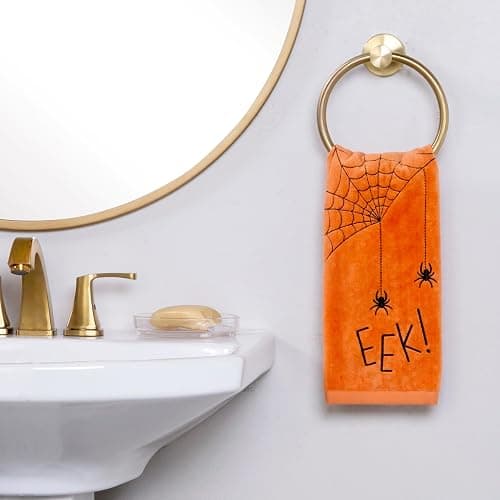 SKL Home Halloween Eek 100% Cotton Embroidered 2pc Hand Towel Set, Decorative for Bath/Kitchen/Bar & Gift, Orange thumbnail 2