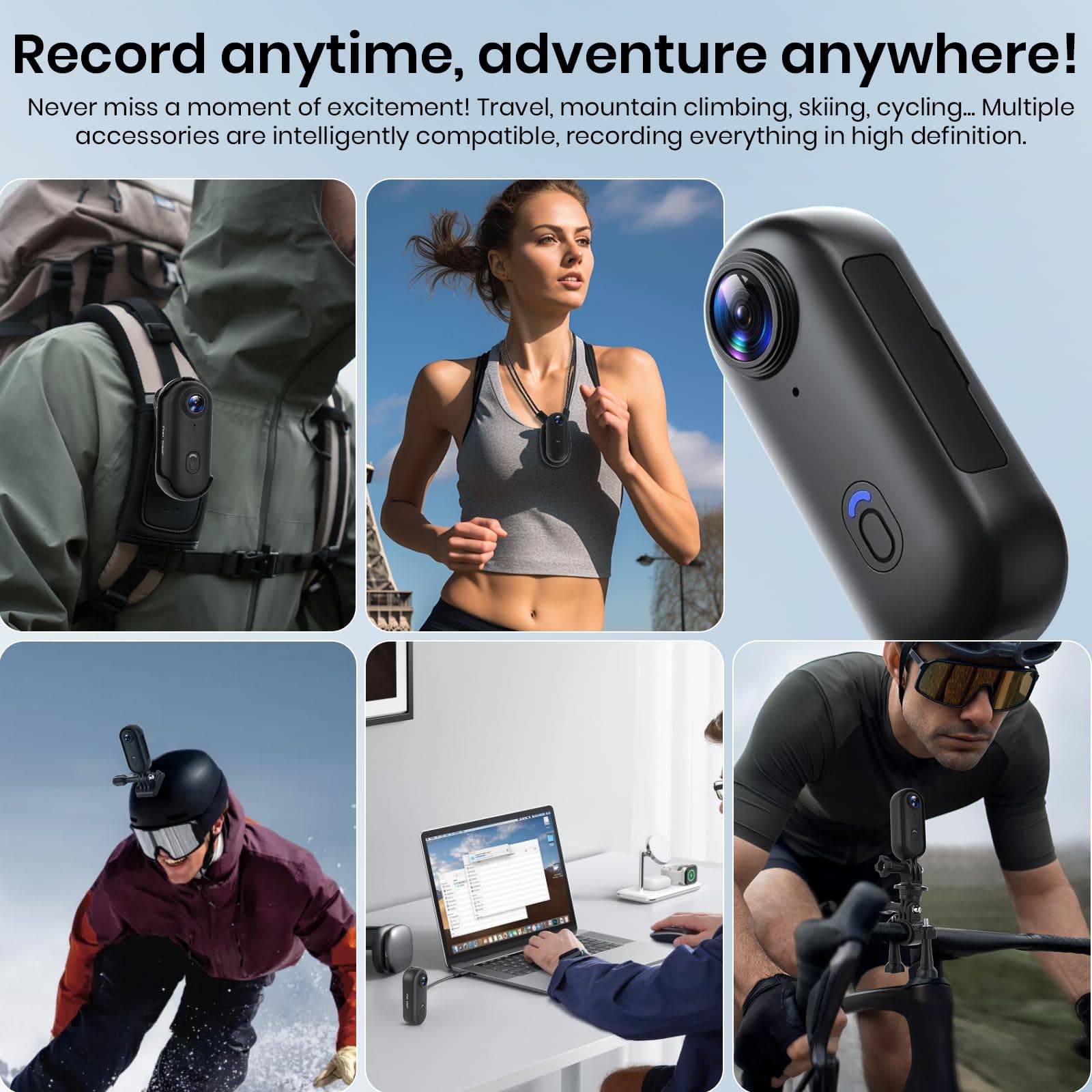 Poat 360°Action Camera, Mini POV Portable Body Camera, Underwater Camera 30m Waterproof, WiFi Wearable Video Recorder 120° Wide Angle, 10+ Accessories – Cycling Travel Pet Walking Sports(64G-Card) thumbnail 4
