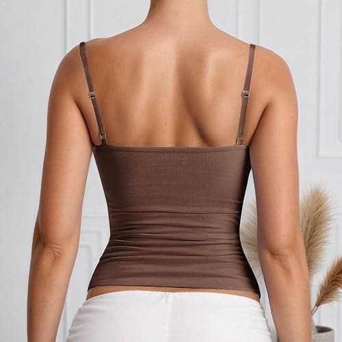 Women's Basic Double Lined Scoop Neck Tank Tops Adjustable Cami Tank Summer Sleeveless Tops 2026 New thumbnail 3