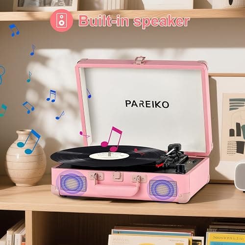 Portable Record Player with Bluetooth Connectivity USB Playback and Recording 3 Speed Turntable Vintage Suitcase Design Built in Speakers Rechargeable Battery for Vinyl Lovers thumbnail 7