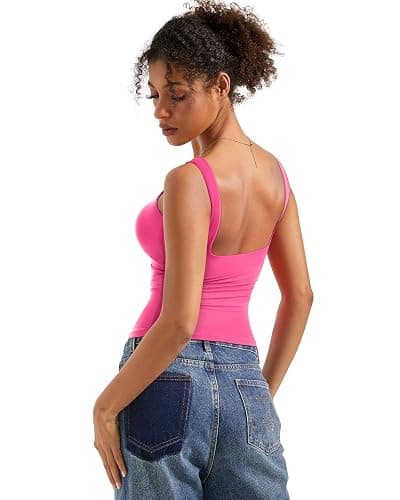SUUKSESS Women Padded Open Back Boat Neck Tank Tops Double Lined Basic Shirts thumbnail 3
