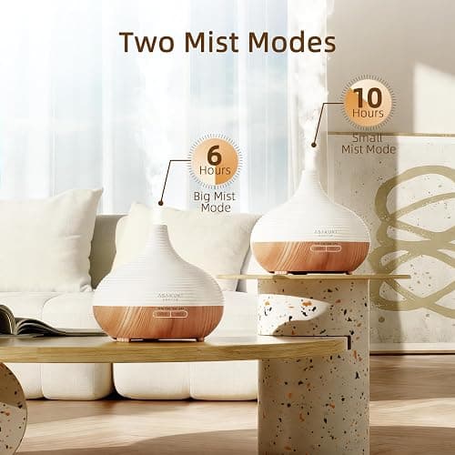 ASAKUKI 300ML Essential Oil Diffuser, Wood Grain BPA-Free Whisper Quiet Cool Mist Humidifier, Natural Home Fragrance Diffuser with 14 Colors LED Lights and Easy to Clean - Light Brown thumbnail 5