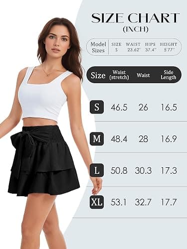 Timormode Women's Girls Bow Mini Skirt Flowy High Waisted Ruffle Hem Short Skirts Cute Boho A-Line Layered Skater Skirt thumbnail 6