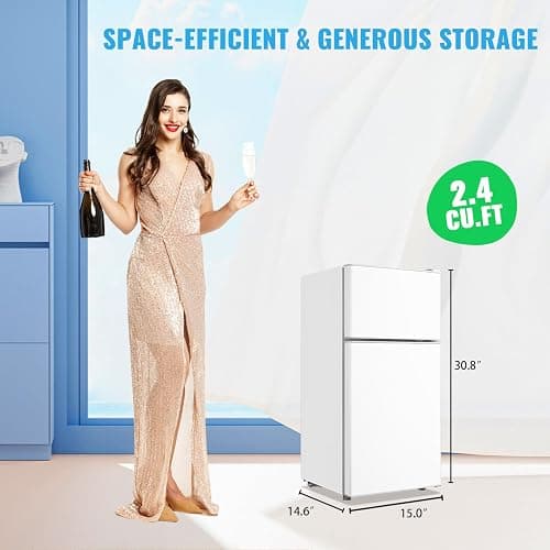 DEMULLER 45L Mini Fridge with Top Freezer Small Refrigerator with Two Door & 7 Temperature Settings & 2 Remoable Shelves Ideal for Kitchen Office Apt White thumbnail 3