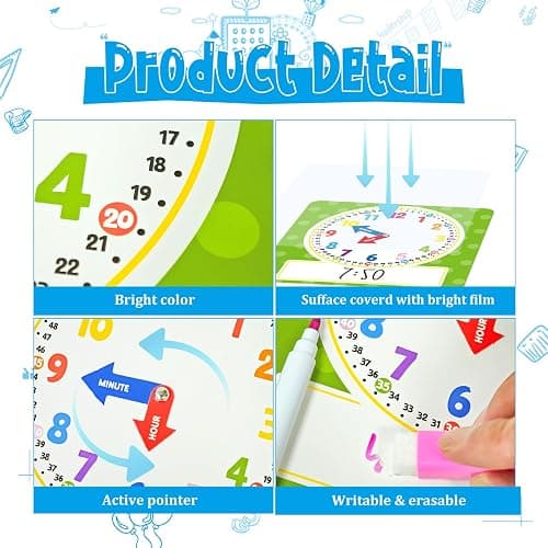 Cinrobiye 25 Pcs Classroom Teaching Clock Set,Learning Clocks,Learning Time with Laminated Dry-Erase Teaching Aids for Home Classroom Teacher Back to School Supplies thumbnail 4