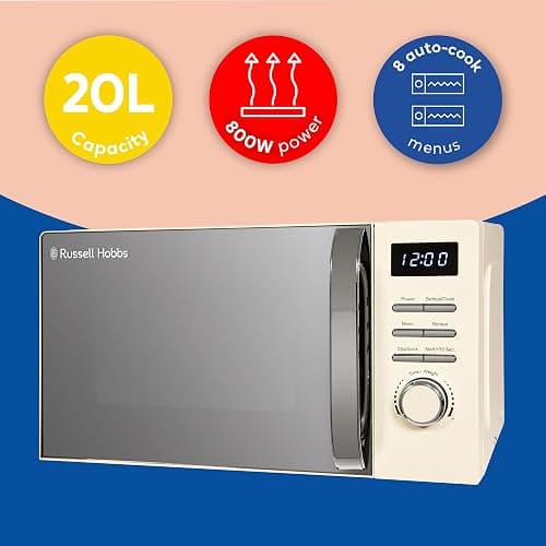 Russell Hobbs Digital Microwave 20L 800W in Cream with 5 Power Levels, Pull Handle Door & Button Control, Clock & Timer, Automatic Defrost, Easy Clean, 8 Auto Cook Menus RHMD818C thumbnail 3