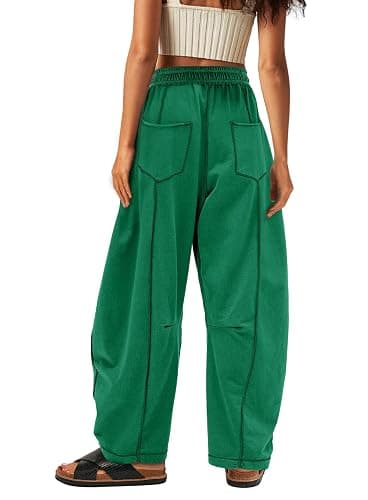 Yanekop Womens Baggy Wide Leg Pants Casual Fall Trousers Palazzo Pants Drawstring Waist Barrel Sweatpants with Pockets thumbnail 2