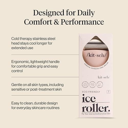 Kitsch Ice Roller for Face – Stainless Steel Ice Face Roller to Reduce Puffiness, Redness & Headaches – Cooling Facial Roller for Skin Care, Irritation Relief & Spa-Like Experience at Home-Pink thumbnail 3