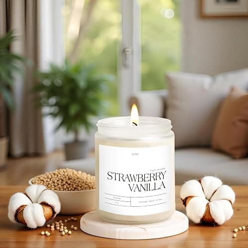 Putart Strawberry Vanilla Highly Scented Candle for Home, 9oz Natural Soy Aromatherapy Non Toxic Candles with Essential Oil, Home Fragrance Stress Relief & Meditation Jar Candles Gifts for Women & Men thumbnail 7