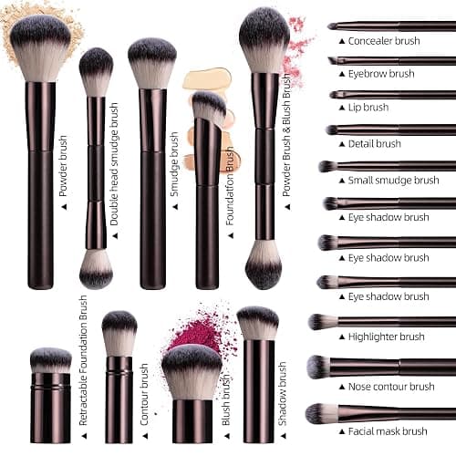 BS-MALL Professional Makeup Brush Set With Portable Case - Eyeshadow Brush, Concealer Brush, Blush Brush & Foundation Brush For Travel 20 Pcs, Labeled Daily Use & Versatile Occasions thumbnail 2