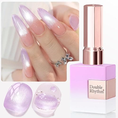 Double Rhythm 0.5 Oz Cat Eye Gel Polish with Magnet Same Color Same Bottle Holographic Glitter Shimmer Translucent Color Salon 15 ML Magnetic Nail Art (Purple-MC1158) thumbnail 2