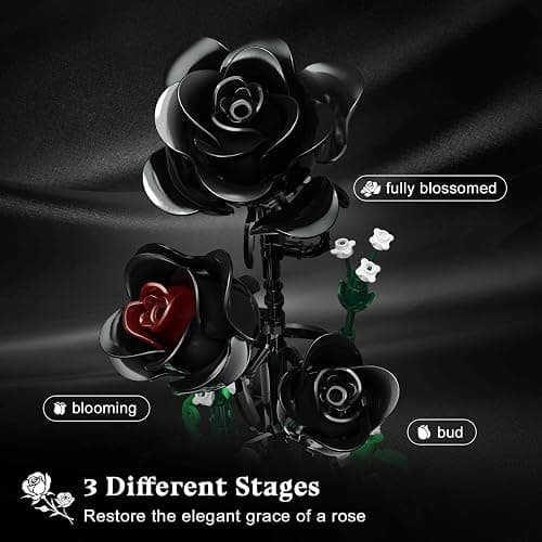HiWEEGO Flower Building Set with LED Light - 232 PCS Black Rose Building Blocks Kit with Dust Cover, Gift for Mothers Day Wife 3.6MM Flower Botanical Collection Block Toy Home Decor thumbnail 4